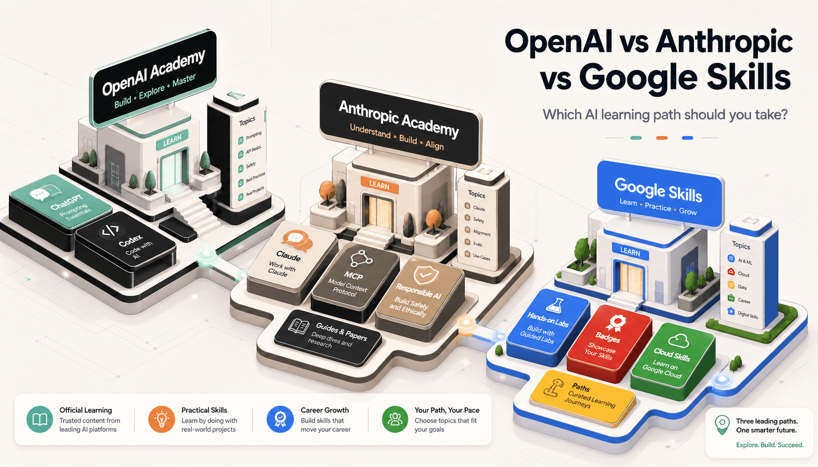 OpenAI Academy vs Anthropic Academy vs Google Skills