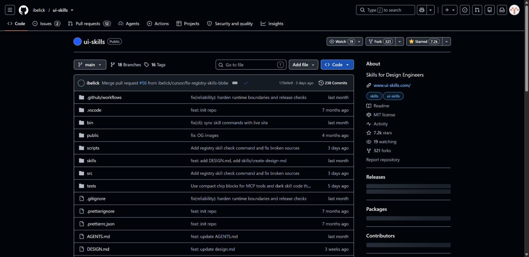 GitHub repository page for ibelick/ui-skills