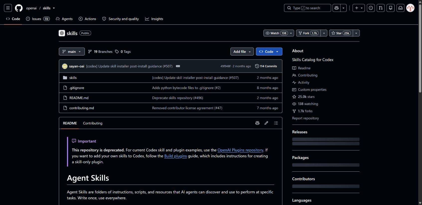 Real GitHub screenshot of openai/skills
