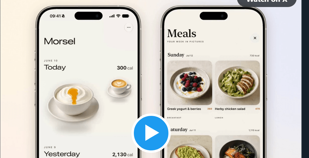 Two iOS food-tracking apps side by side, one built by Claude Fable 5 and one by GPT-5.6 Sol, from the same prompt
