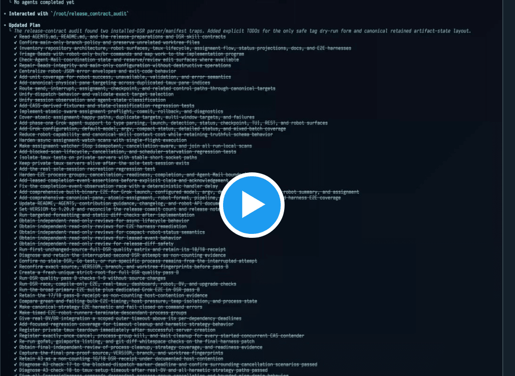 A very long automated TODO list generated by GPT-5.6 Sol Ultra after running unattended on a project for three days