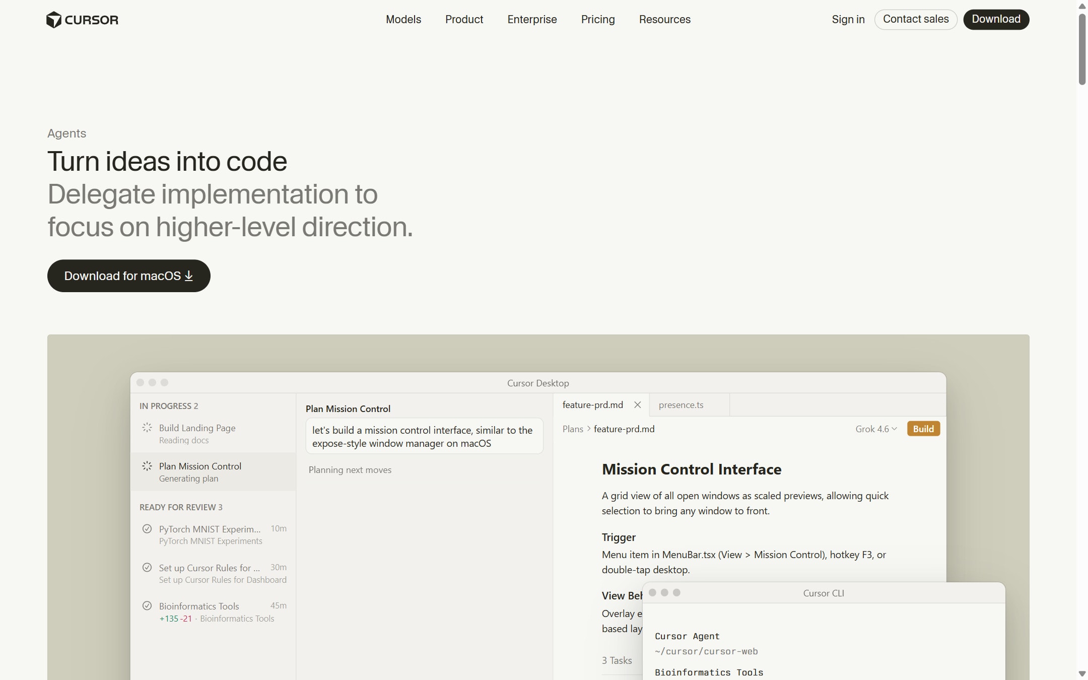 Cursor product page screenshot captured from the official product page