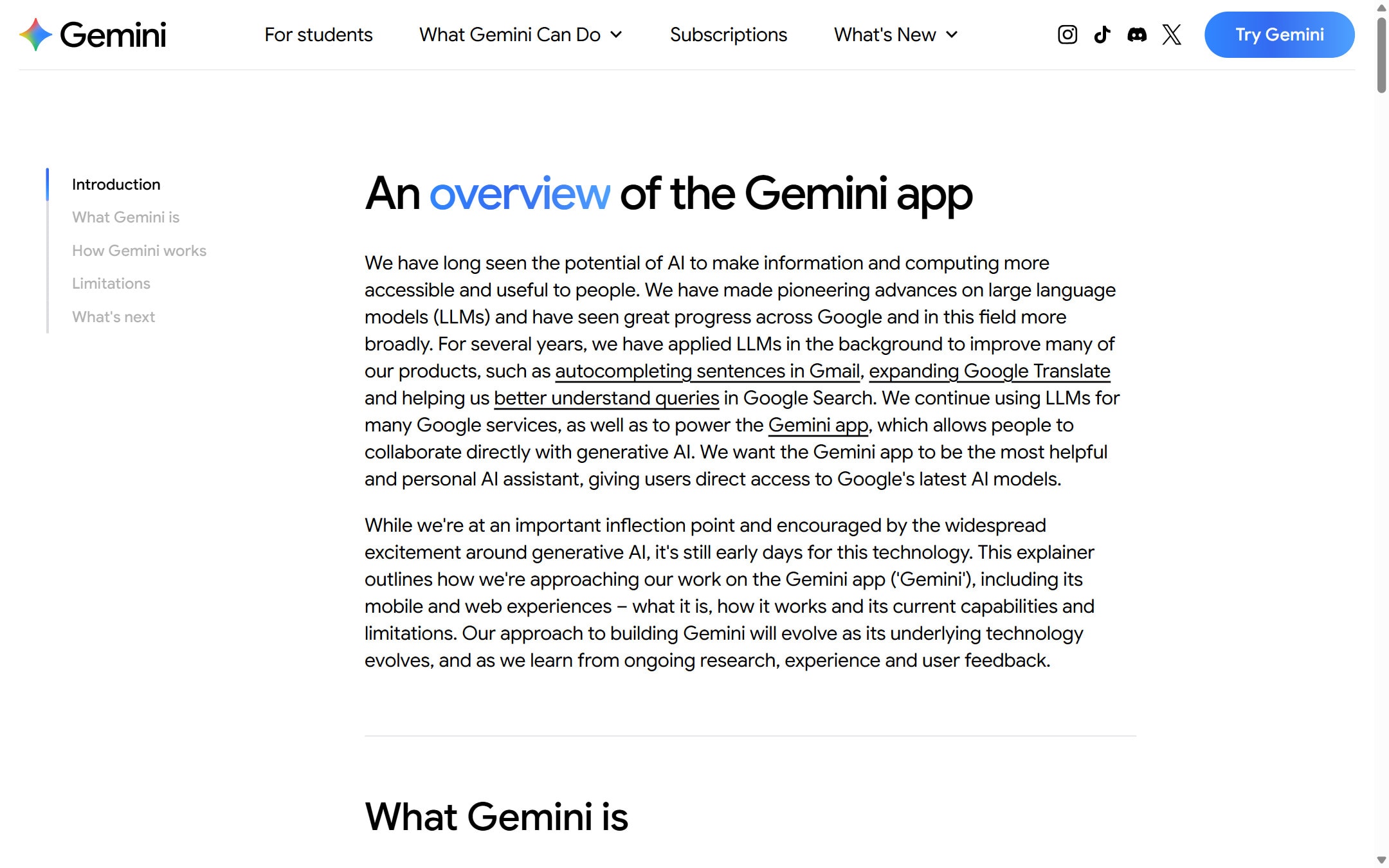Gemini product page screenshot captured from the official product page