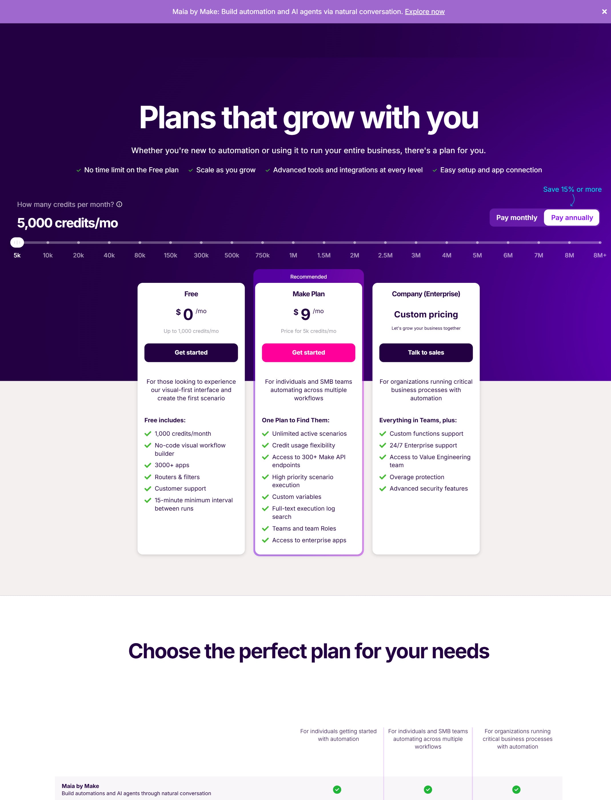 Make pricing page screenshot captured from the official pricing page
