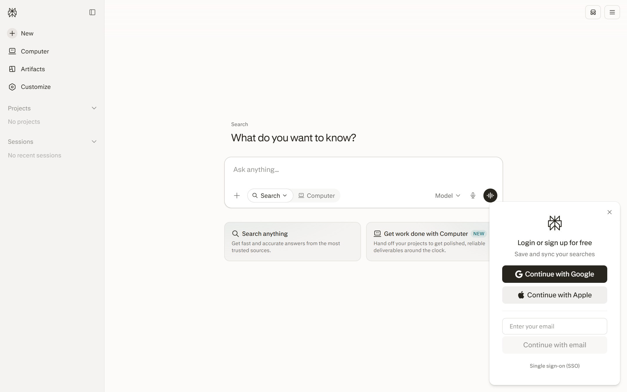 Perplexity product page screenshot captured from the official product page