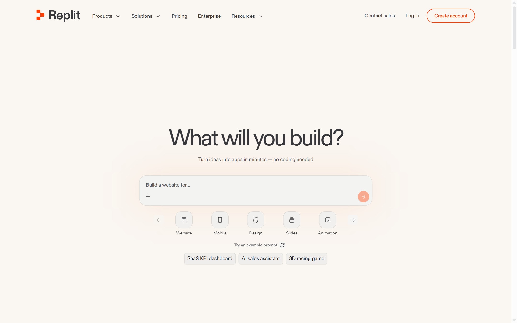 Replit product page screenshot captured from the official product page