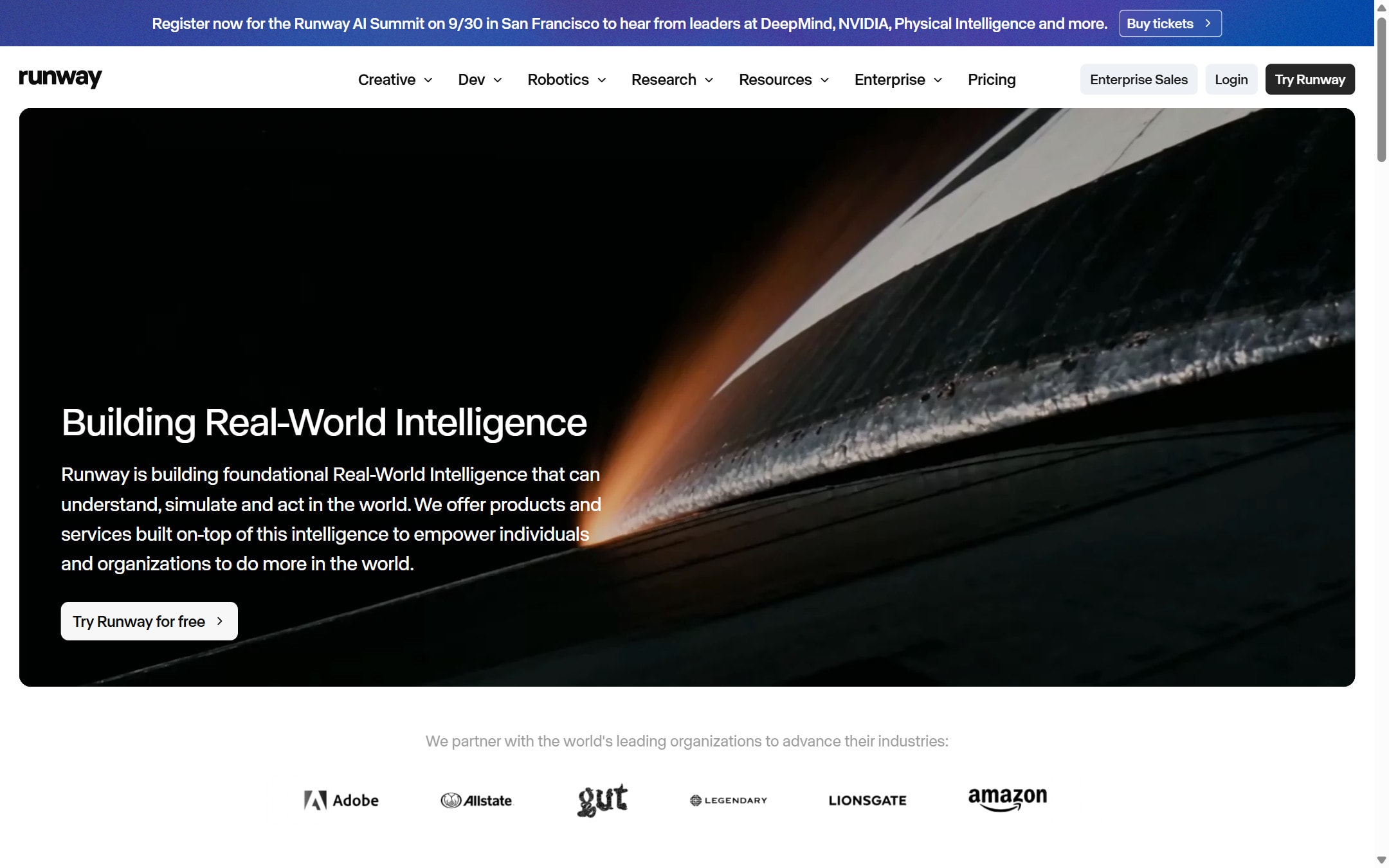 Runway product page screenshot captured from the official product page