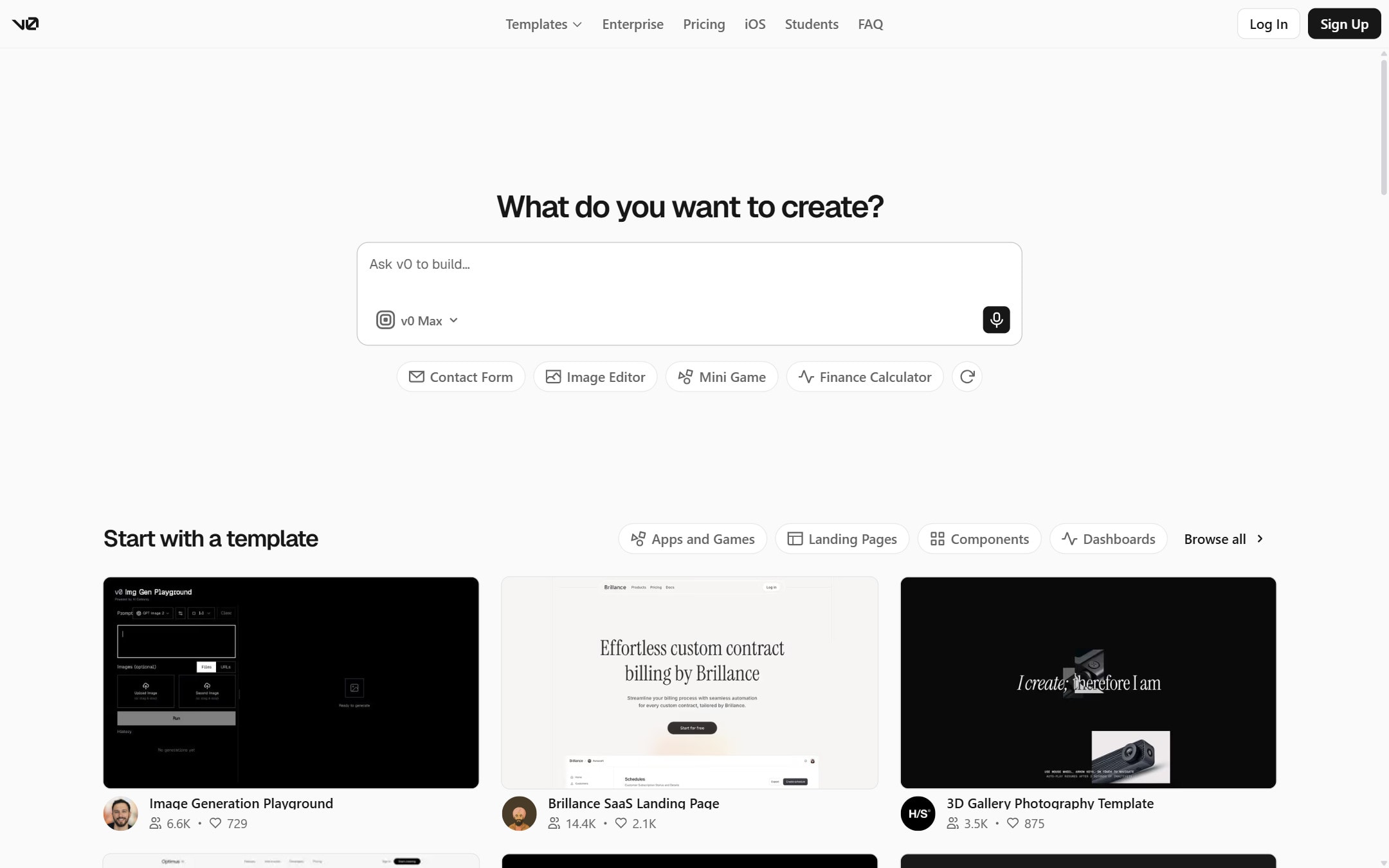 v0 product page screenshot captured from the official product page