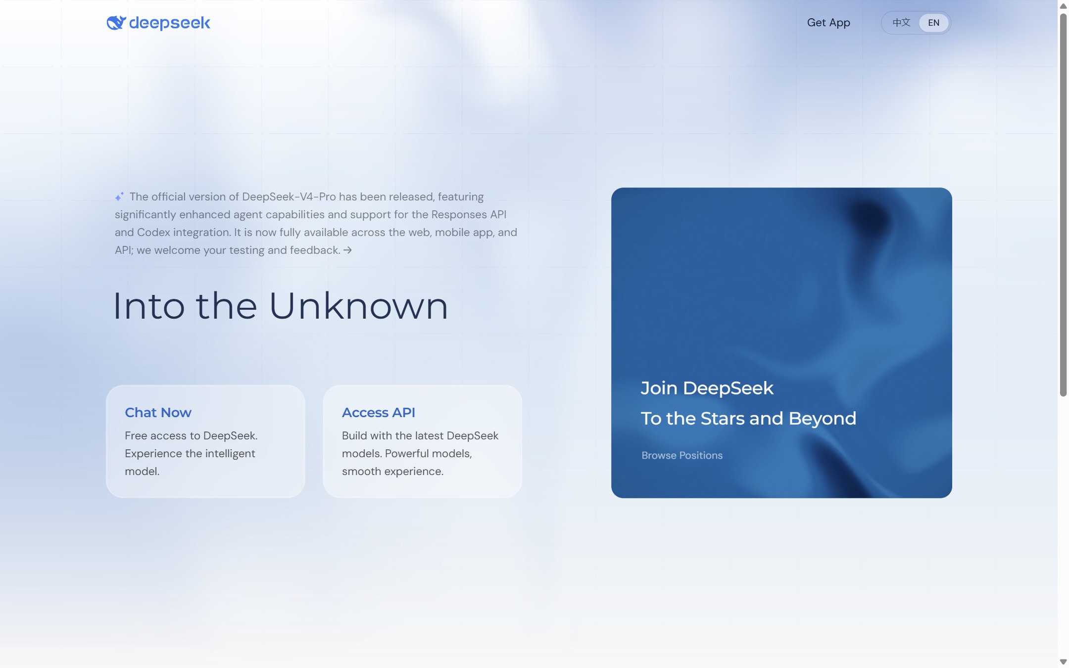 DeepSeek product page screenshot captured from the official product page