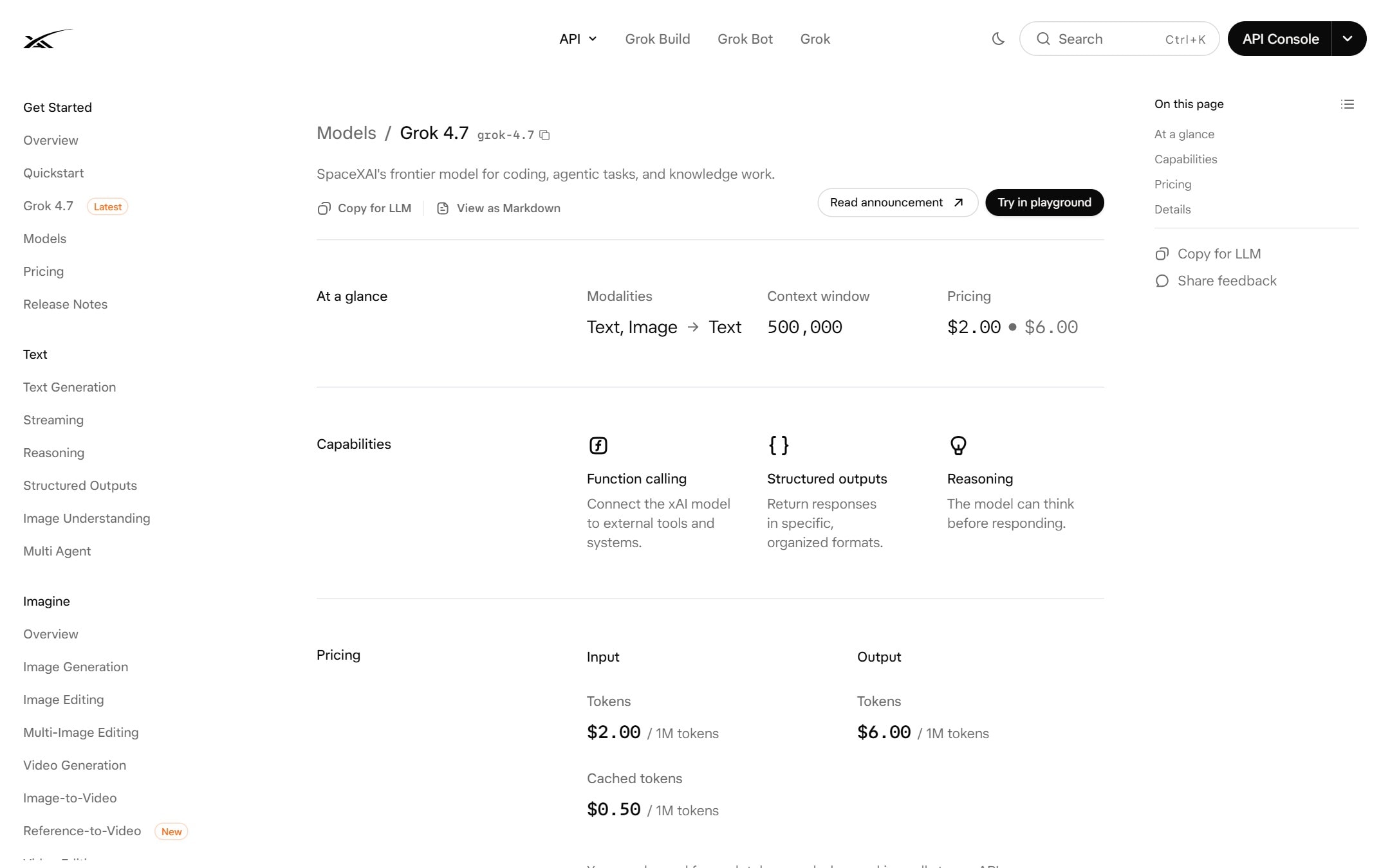 Grok pricing page screenshot captured from the official pricing page