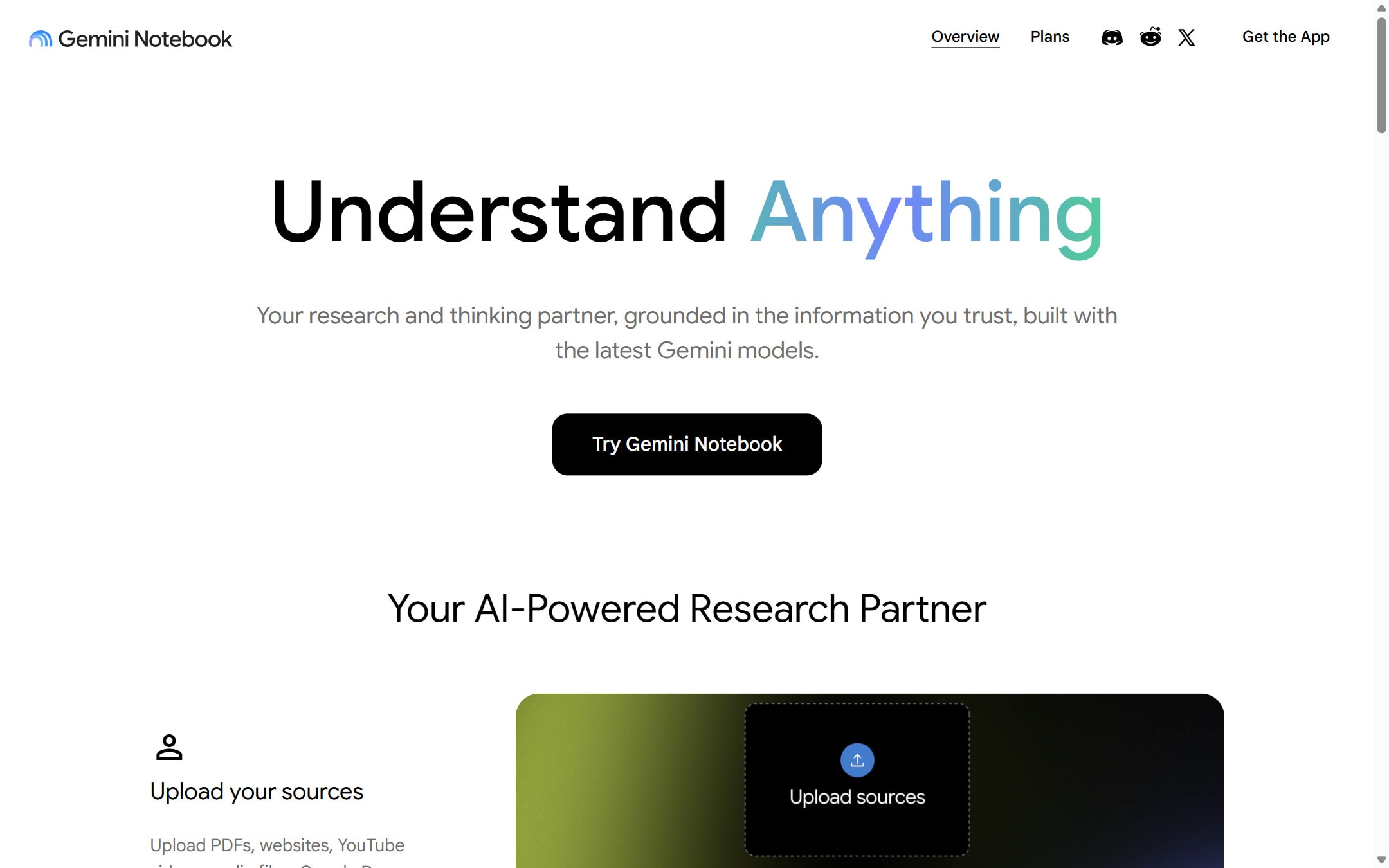 NotebookLM product page screenshot captured from the official product page