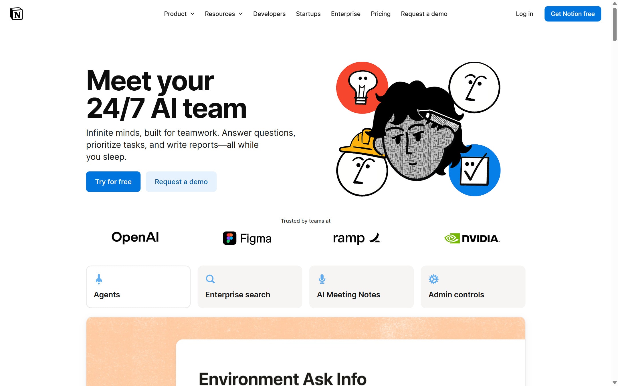 Notion AI product page screenshot captured from the official product page