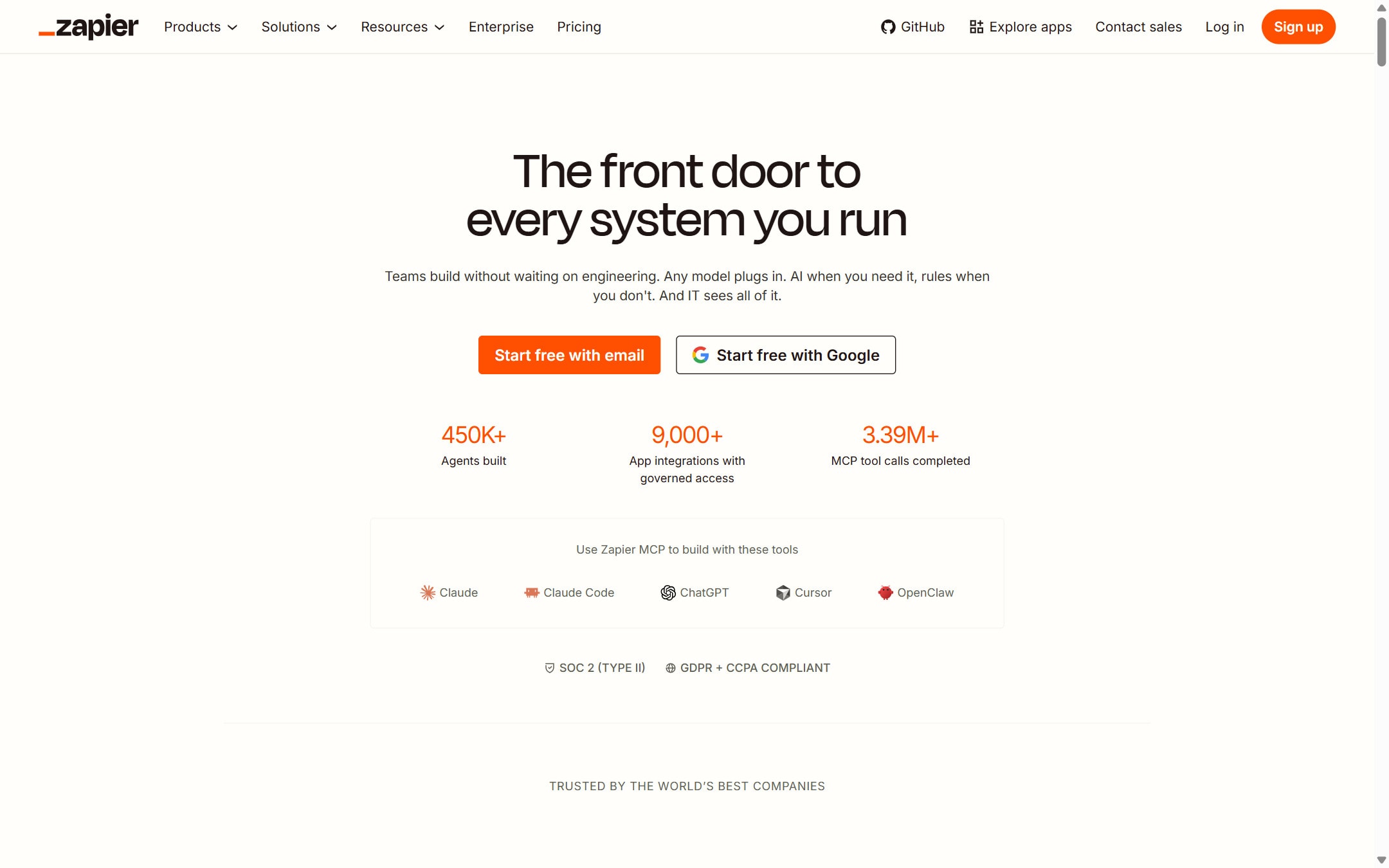 Zapier product page screenshot captured from the official product page