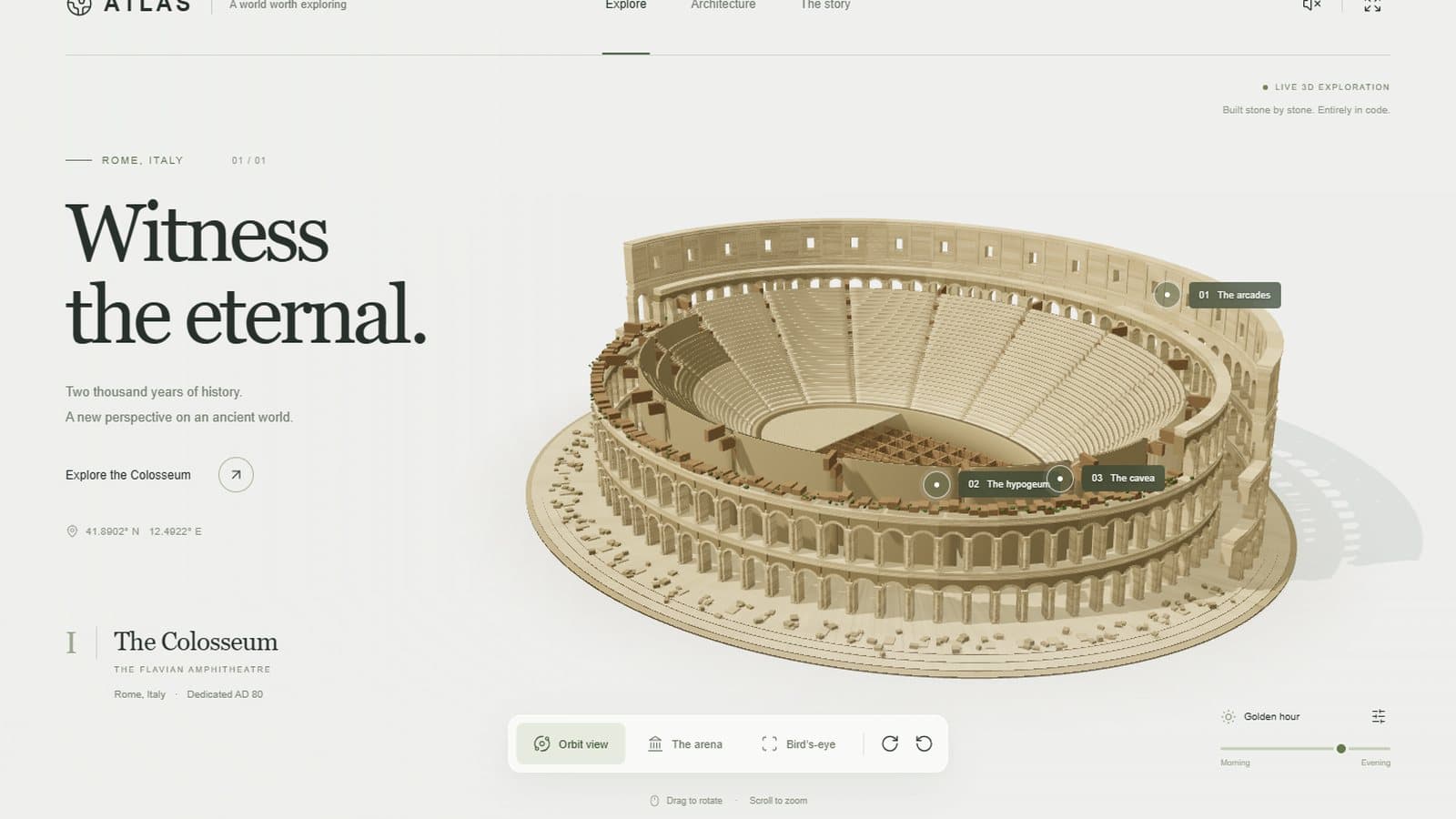 High effort Colosseum: detailed beige model with exposed underground passages