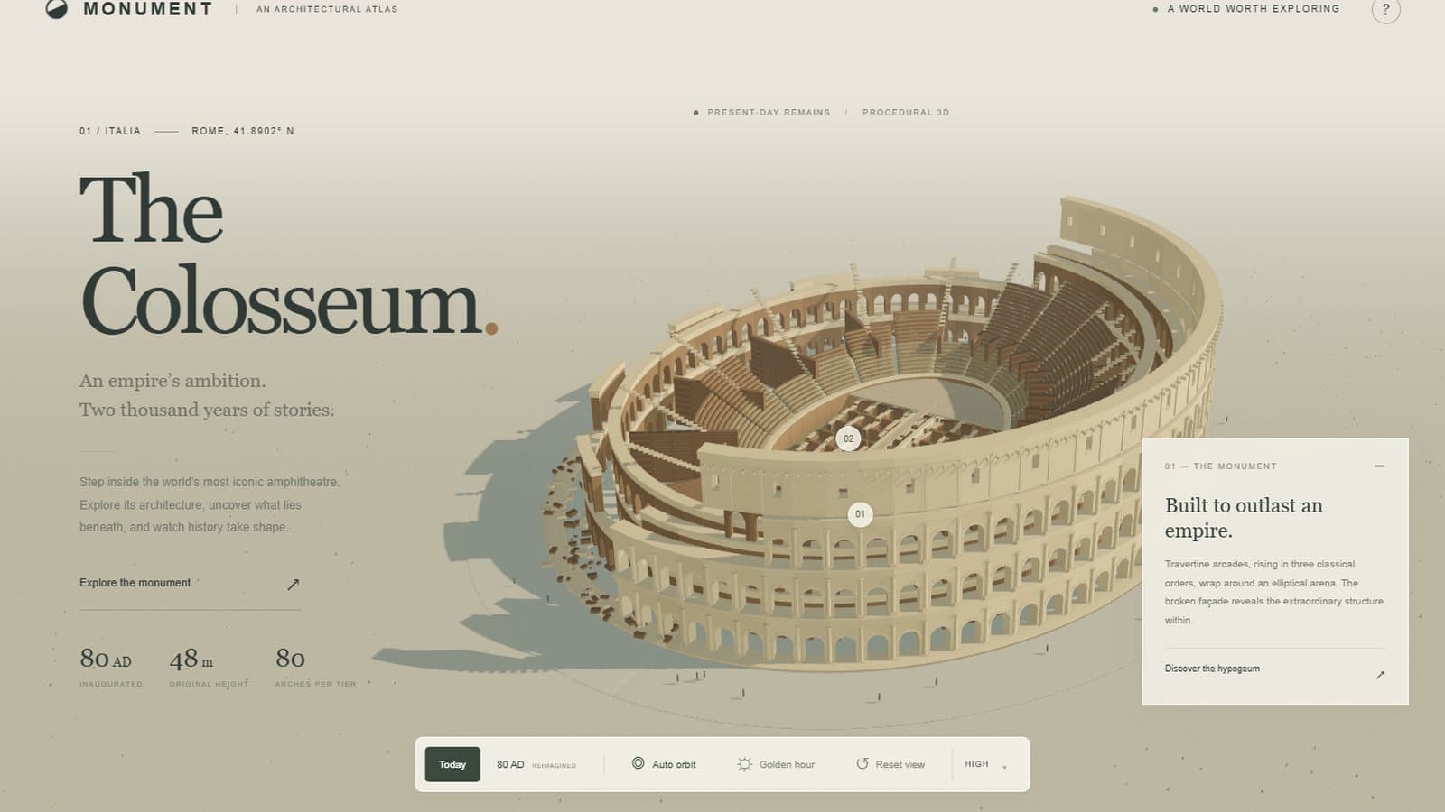 Low effort Colosseum: stylised beige model with the ruined outer wall