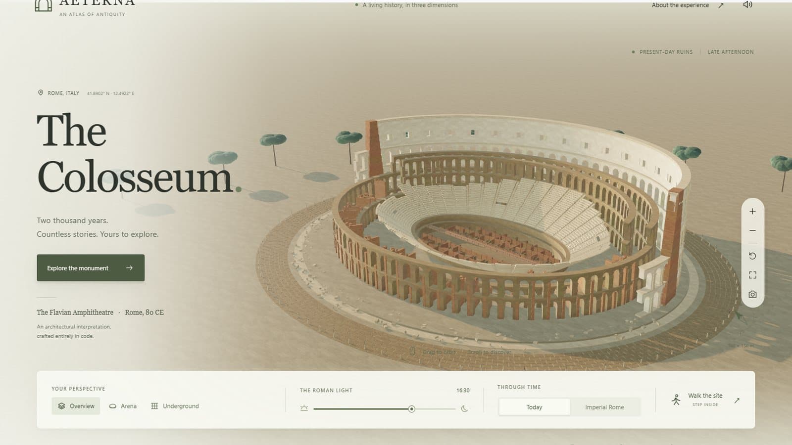 Max effort Colosseum in late-afternoon light with the time-of-day controls below