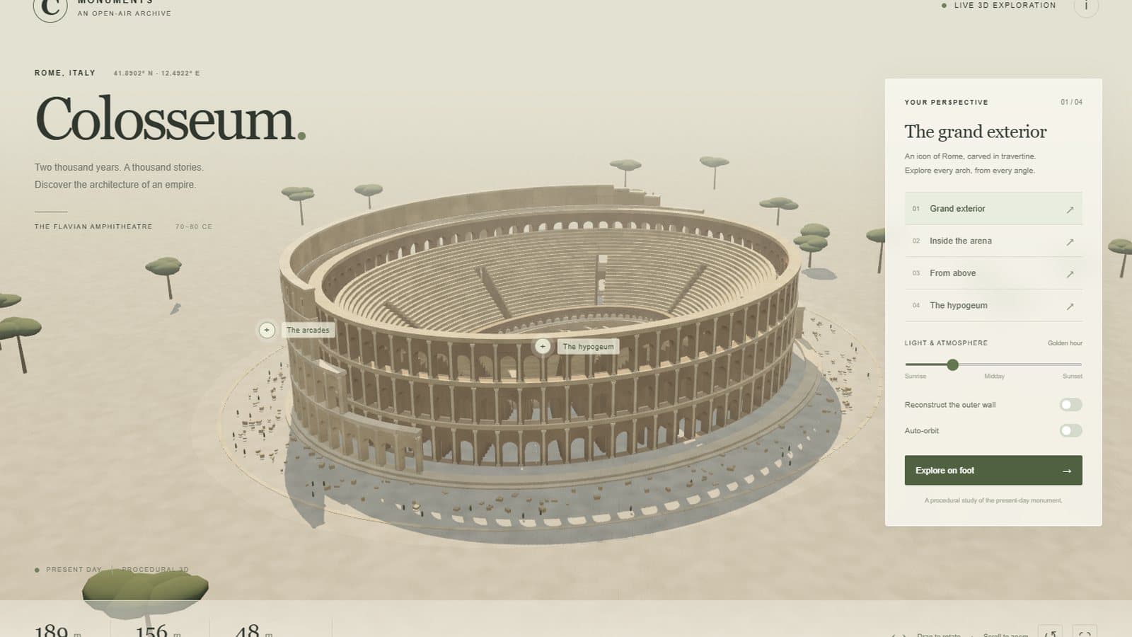 Medium effort Colosseum: beige model surrounded by umbrella pines