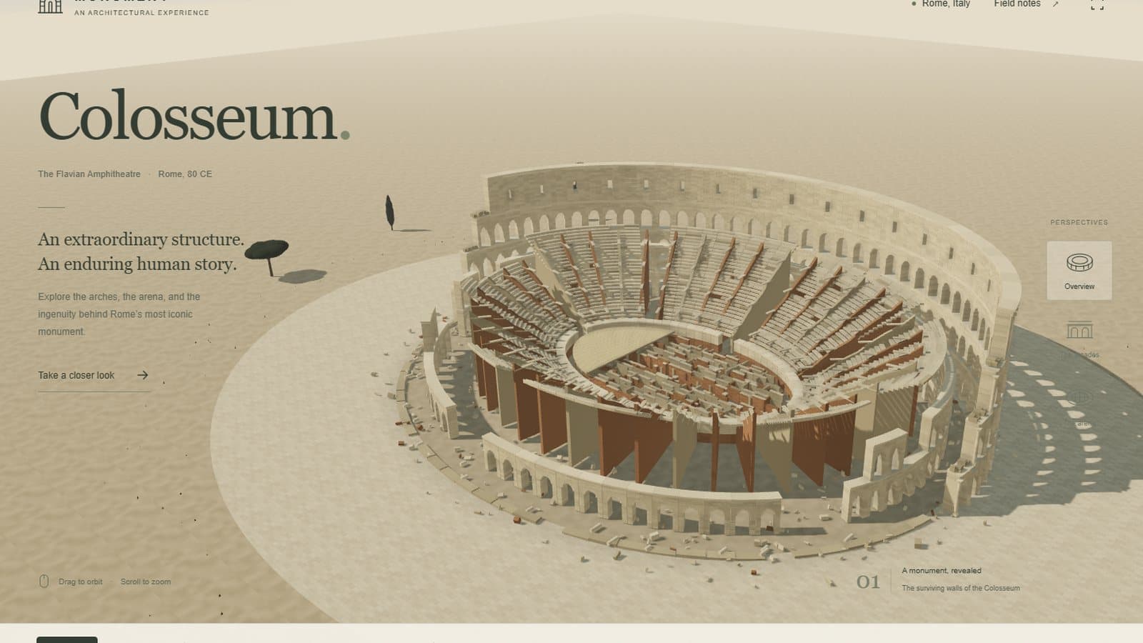 Ultra effort Colosseum with exposed seating walls and the arena floor cut away