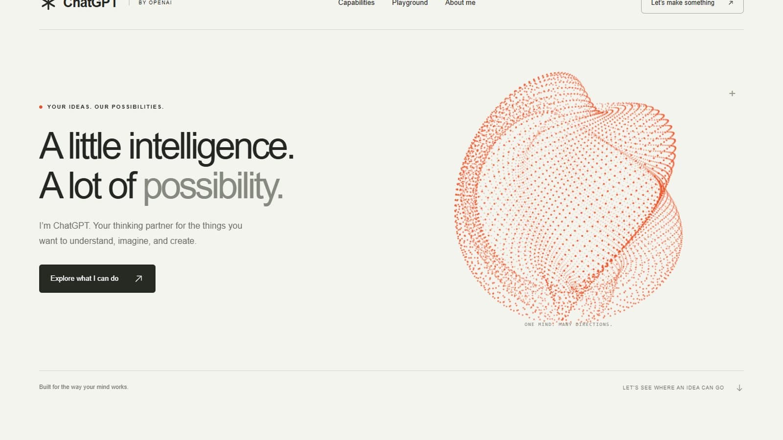 Low effort build: white ChatGPT showcase page with an orange wireframe sculpture