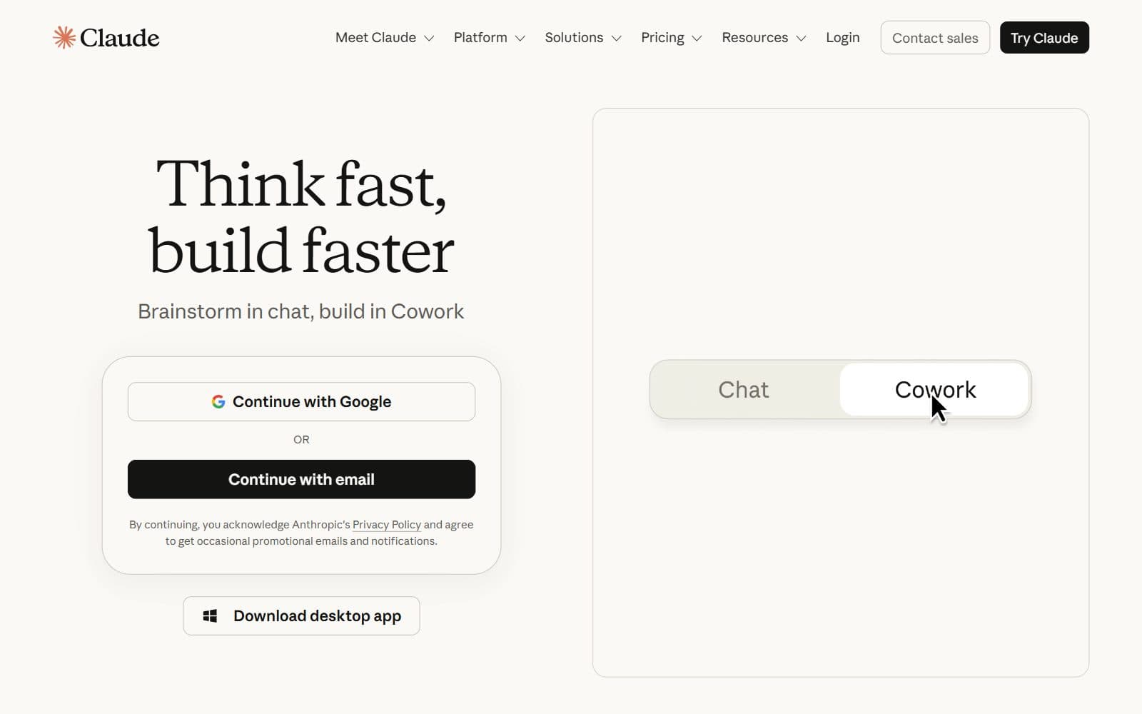 The Claude homepage