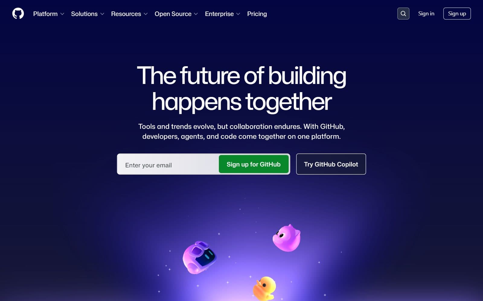 The GitHub homepage