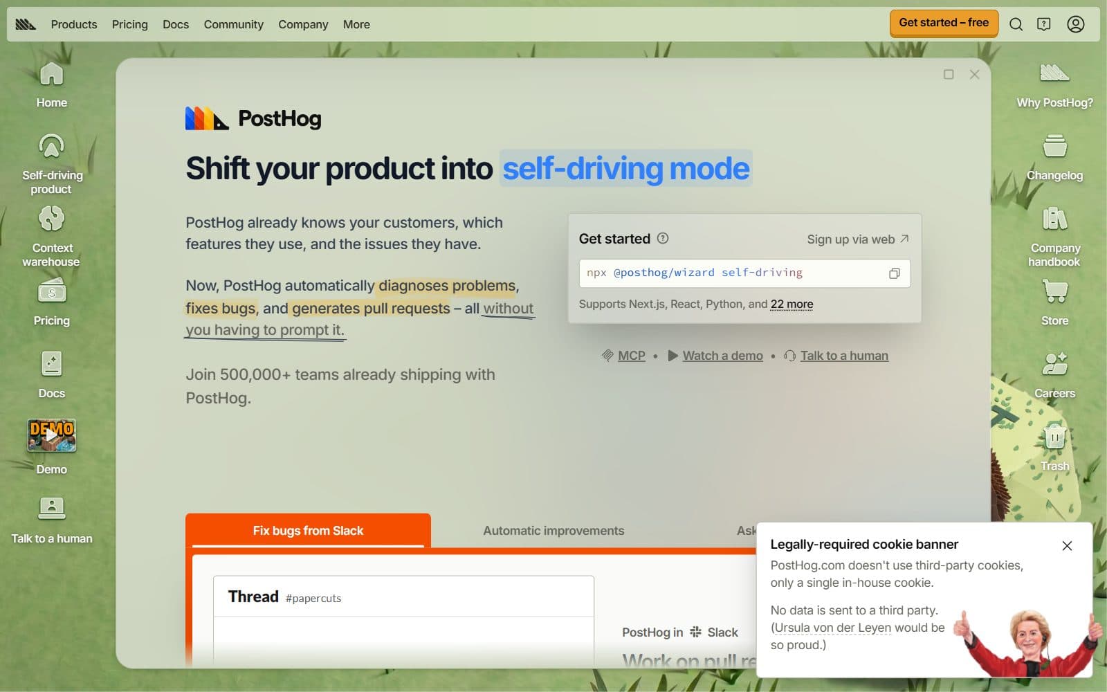 The PostHog homepage