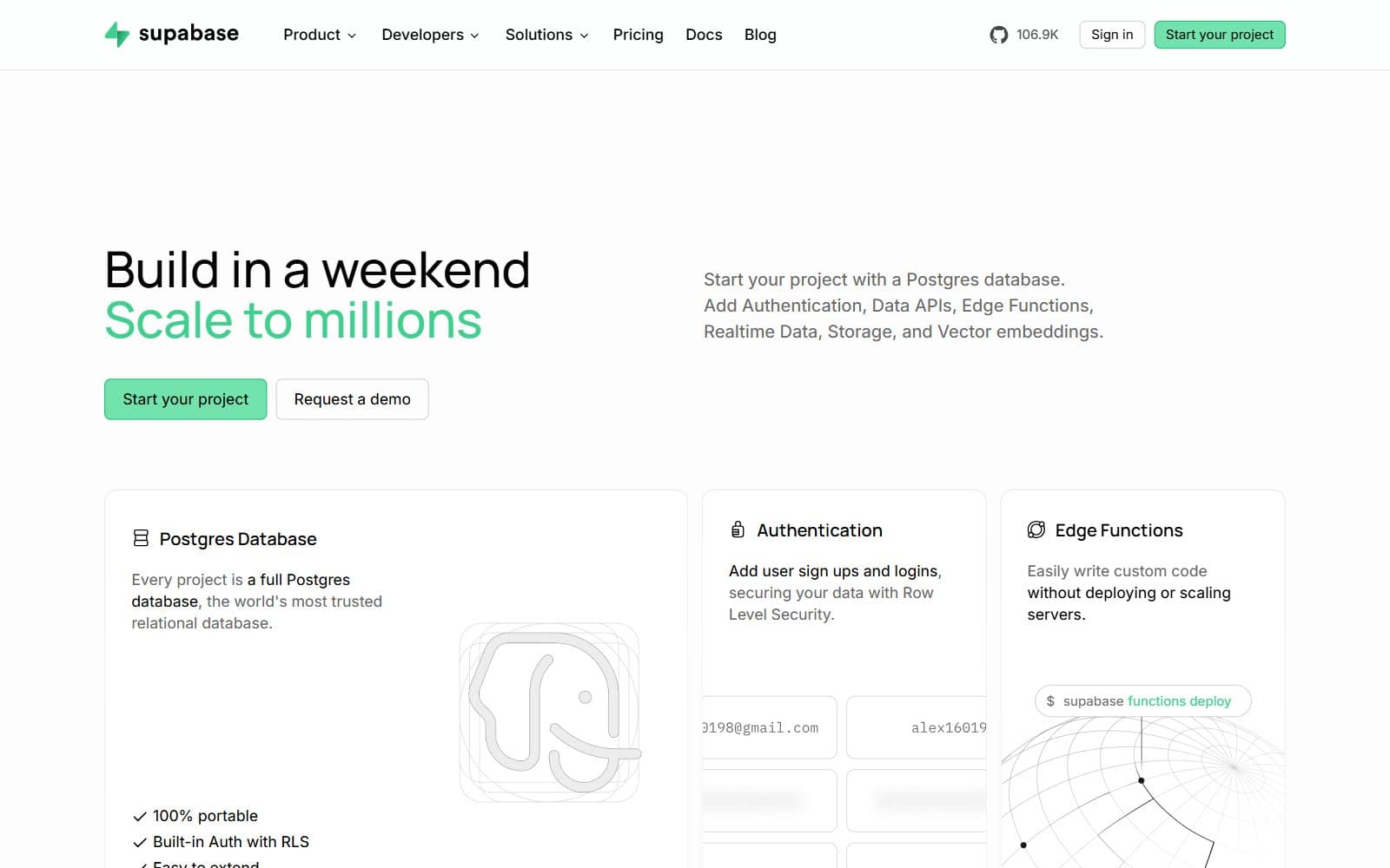 The Supabase homepage