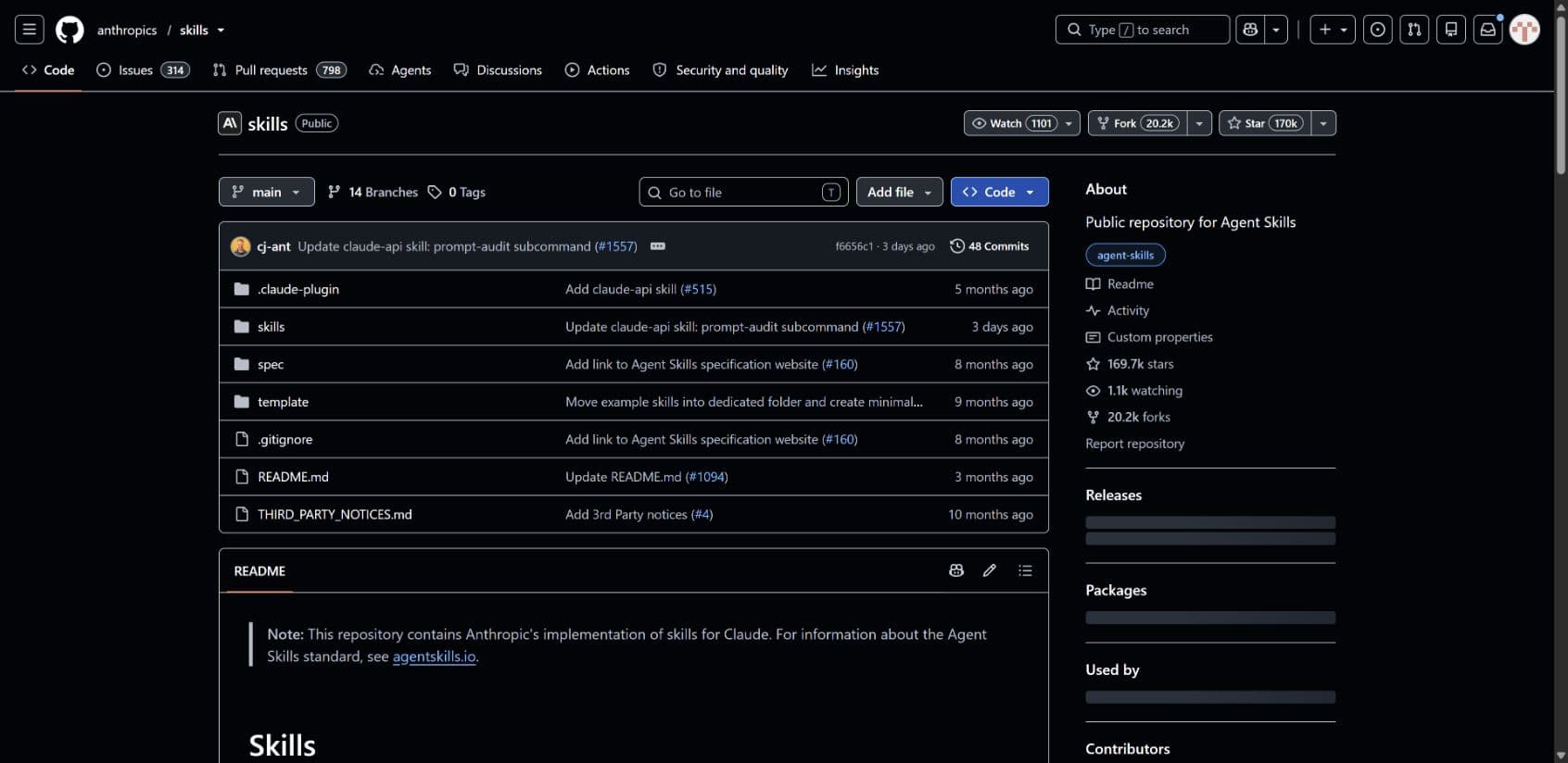 Real GitHub screenshot of anthropics/skills