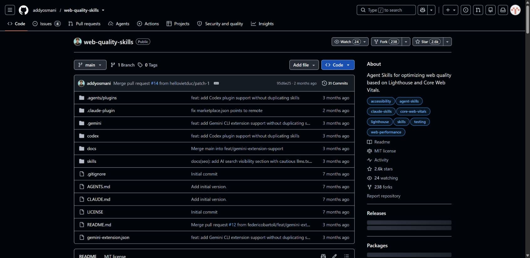 Real GitHub screenshot of addyosmani/web-quality-skills